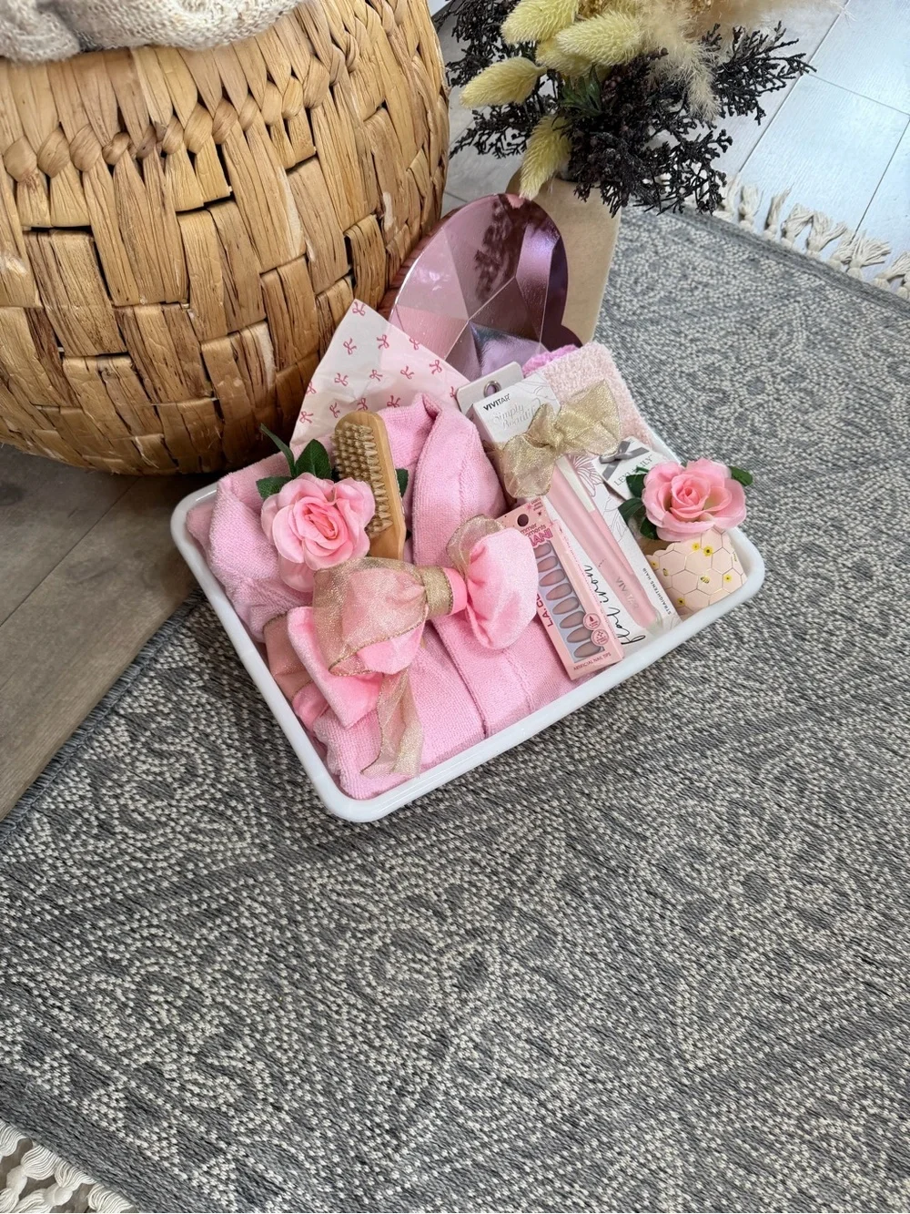 New Women’s Custom Gift Basket- Robe, Hair Straightener, Nails, Beauty Gift Set